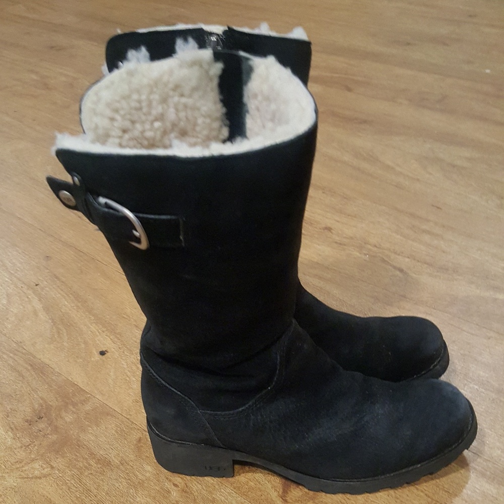 UGG black suede inner zip moto boots